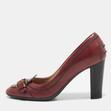 Pre Owned Tod's Burgundy Leather Loafer Pumps Size 38.5