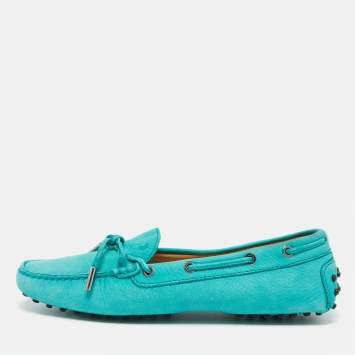 Pre Owned Tod's Green Nubuck Leather Gommino Loafers Size 40