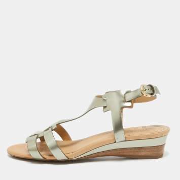 Pre Owned Tod's Metallic Leather Ankle Strap Sandals Size 38
