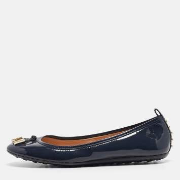 Pre Owned Tod's Navy Blue Patent Leather Ballet Flats Size 37