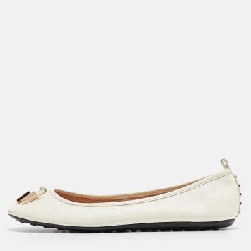 Pre Owned Tod's White Leather Stud Ballet Flats Size 37