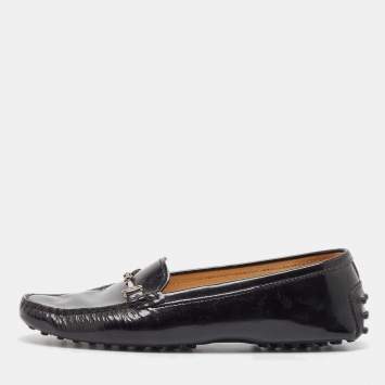 Pre Owned Tod's Black Patent Leather Slip On Loafers Size 37