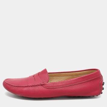 Pre Owned Tod's Pink Leather Penny Loafers Size 37.5