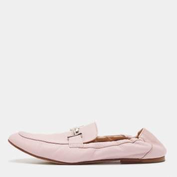 Pre Owned Tod's Light Purple Leather Double T Scrunch Loafers Size 40.5