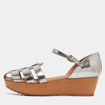 Pre Owned Tod's Silver Leather Platform Sandals Size 40