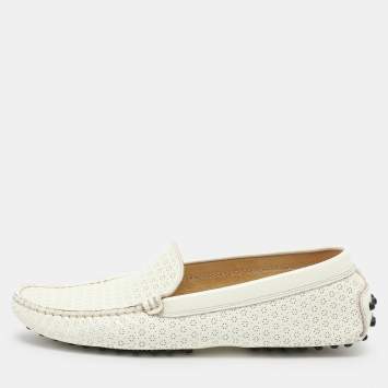 Pre Owned Tod's White Laser Cut Patent Leather Slip On Loafers Size 37