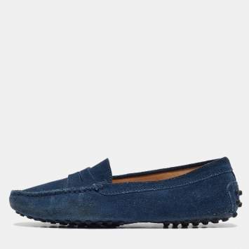 Pre Owned Tod's Blue Suede Gommino Penny Loafers Size 35