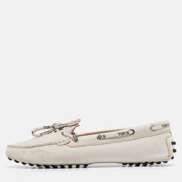 Pre Owned Tod's White Leather Logo Bow Loafers Size 40