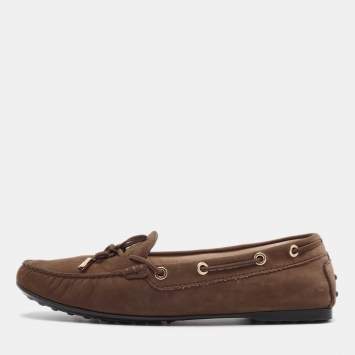 Pre Owned Tod's Brown Nubuck Leather Gommino Loafers Size 39.5
