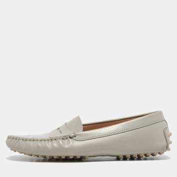مملوكة مسبقًا Tod's Grey Leather Slip On Loafers Size 37.5
