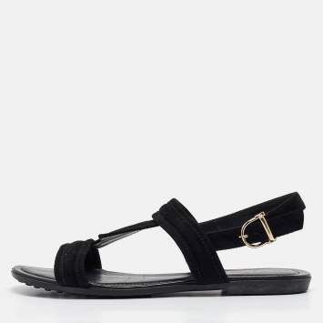 Pre Owned Tod's Black Suede Flat Sandals Size 38.5