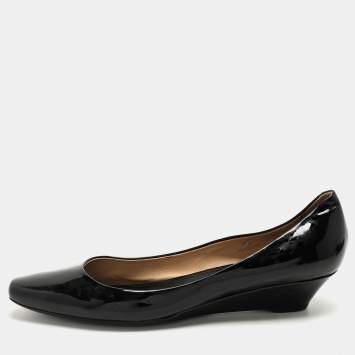 Pre Owned Tod's Black Patent Leather Wedge Pumps Size 39