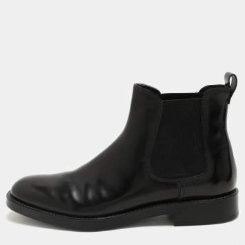 Pre Owned Tod's Black Leather Ankle Length Boots Size 38