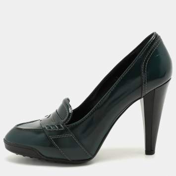 Pre Owned Tod's Green Leather Loafer Pumps Size 39