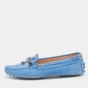 Pre Owned Tod's Blue Suede Penny Penny Loafers Size 37