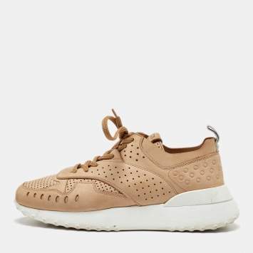 Pre Owned Tod's Beige Nubuck Leather Perforated Sportivo Sneakers Size 37.5