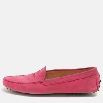 Pre Owned Tod's Pink Suede Penny Loafers Size 38.5