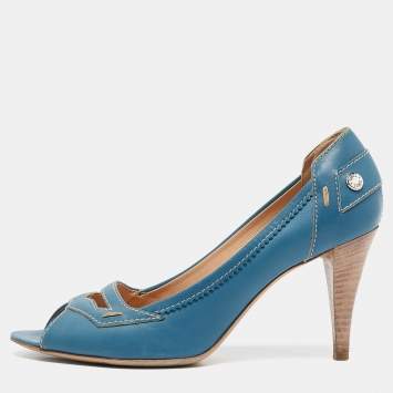 Pre Owned Tod's Blue Leather Peep Toe Pumps Size 38