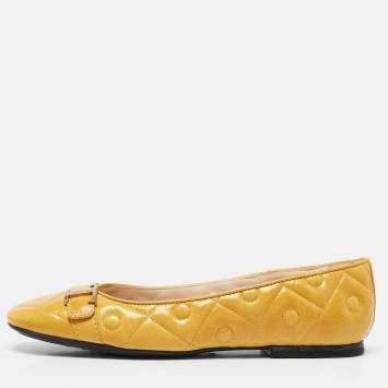 Pre Owned Tod's Yellow Quilted Leather T Buckle Ballet Flats Size 39.5