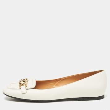 Pre Owned Tod's White Leather Chain Buckle Ballet Flats Size 39.5