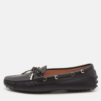 مملوكة مسبقًا Tod's Black Saffiano Leather Logo Bow Slip On Loafers Size 39