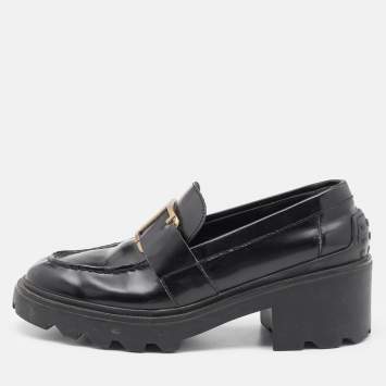Pre Owned Tod's Black Leather Platform Loafers Size 37