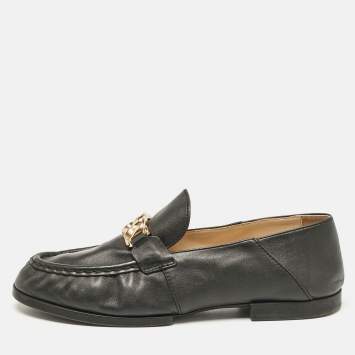 Pre Owned Tod's Black Leather Slip On Penny Loafers Size 38