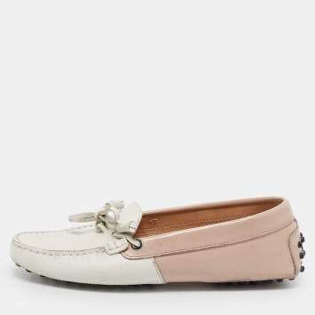 Pre Owned Tod's Pink/White Leather Penny Loafers Size 35.5