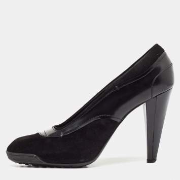 Pre Owned Tod's Black Leather and Suede Platform Pumps Size 40.5