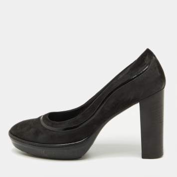Pre Owned Tod's Black Suede Round Toe Platform Pumps Size 40