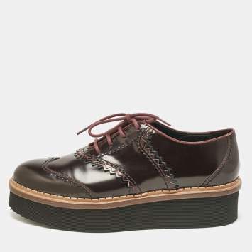 Pre Owned Tod's Burgundy Brogue Leather Platform Lace Up Oxfords Size 38