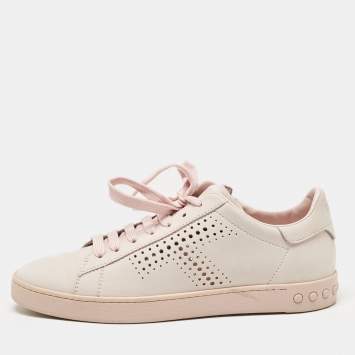 Pre Owned Tod's Pink Perforated Nubuck Leather Low Top Sneakers Size 37