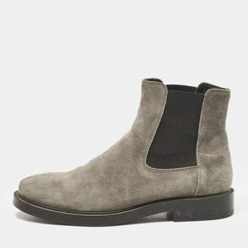 Pre Owned Tod's Grey Suede and Elastic Fabric Ankle Boots Size 38