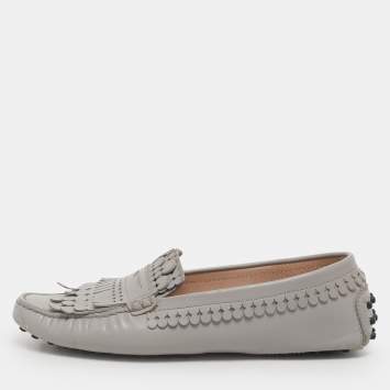 Pre Owned Tod's Grey Leather Loafers Size 37.5