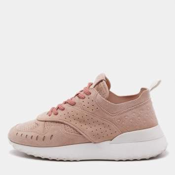 Tod's Dusty Pink Suede Perforated Low Top Sneakers Size 36.5