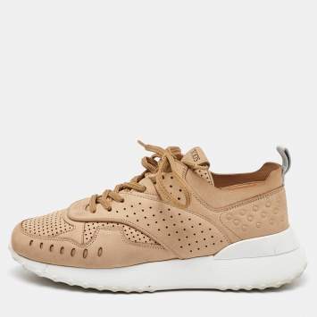 Tod's Beige Nubuck Leather Perforated Sportivo Low Top Sneakers Size 37.5