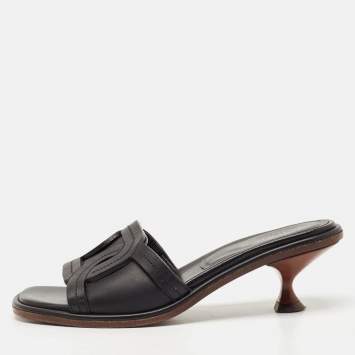 Pre Owned Tod's Black Leather Slide Sandals Size 37