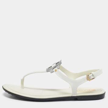 Pre Owned Tod's White Leather Thong Slingback Flat Sandals Size 35