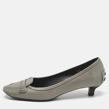 Pre Owned Tod's Green Leather Loafer Pumps Size 37.5