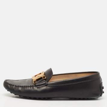 Pre Owned Tod's Black Leather Bow Slip On Loafers Size 39.5