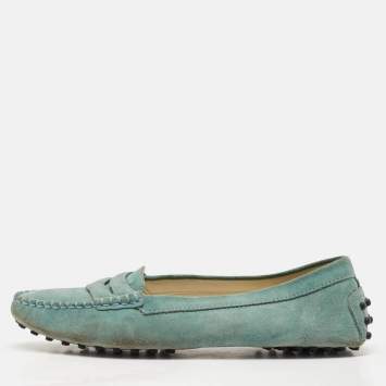 Pre Owned Tod's Aqua Suede Driver Loafers Size 38.5