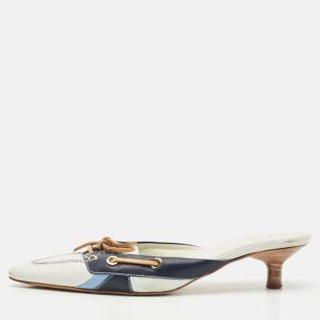 Pre Owned Tod's Blue/White Leather Mules Size 38