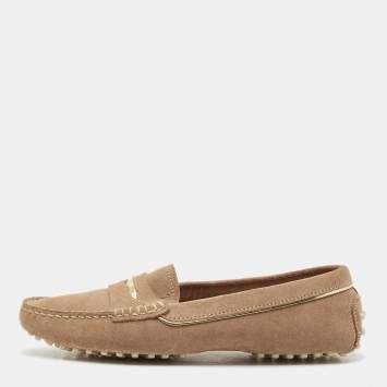 Pre Owned Tod's Beige/Gold Suede Penny Loafers Size 39