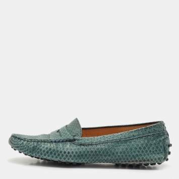 Pre Owned Tod's Green Python Leather Slip On Loafers Size 38