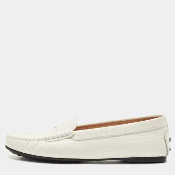 Tod's White Croc Embossed Leather Penny Slip On Loafers Size 38