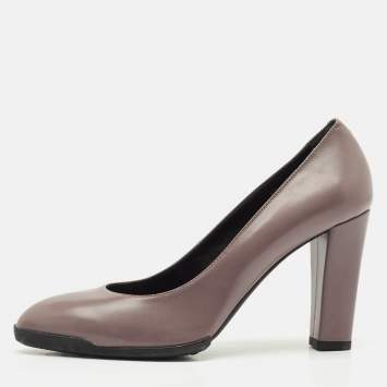 Pre Owned Tod's Dark Lilac Leather Block Heel Pumps Size 40