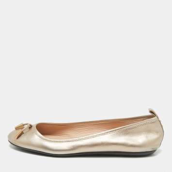 Pre Owned Tod's Metallic Gold Leather Ballet Flats Size 39
