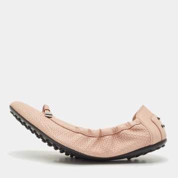 Tod's Light Pink Leather Bow Scrunch Ballet Flats Size 39