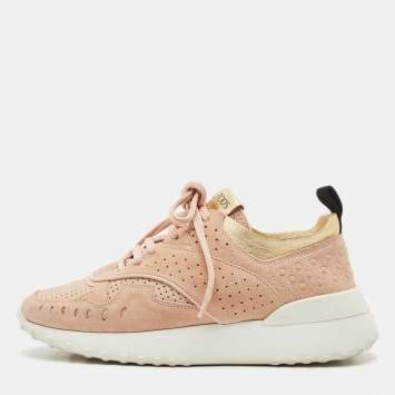 Pre Owned Tod's Pink Leather and Suede Sportivo Lace Up Sneakers Size 36
