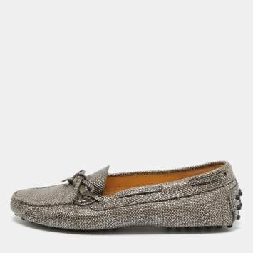 Pre Owned Tod's Metallic Leather Gommino Loafers Size 38